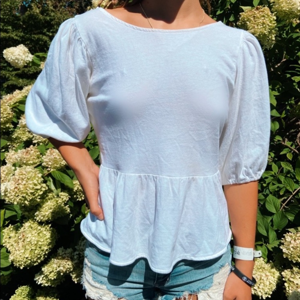 White blouse with open back that ties